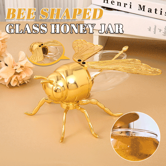 Bee Shaped Glass Honey Jar Dispenser with Dipper Spoon