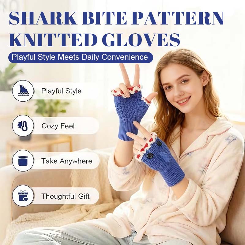 Shark Bite Pattern Knitted Gloves