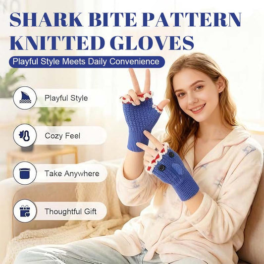 Shark Bite Pattern Knitted Gloves