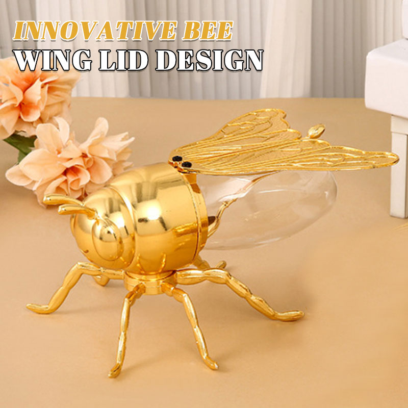 Bee Shaped Glass Honey Jar Dispenser with Dipper Spoon