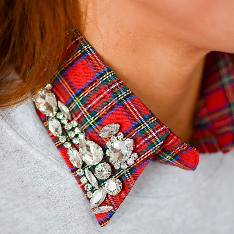 Red Christmas Plaid Rhinestone Collar