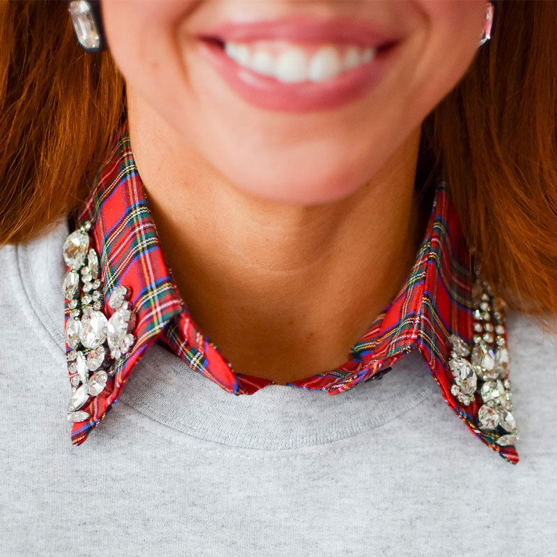 Red Christmas Plaid Rhinestone Collar