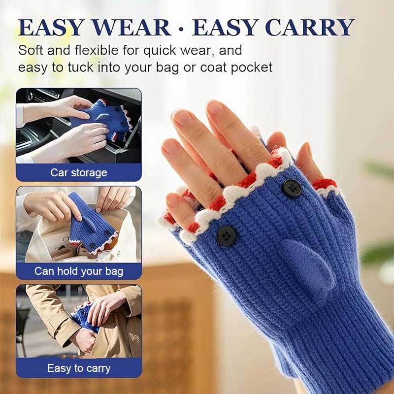 Shark Bite Pattern Knitted Gloves