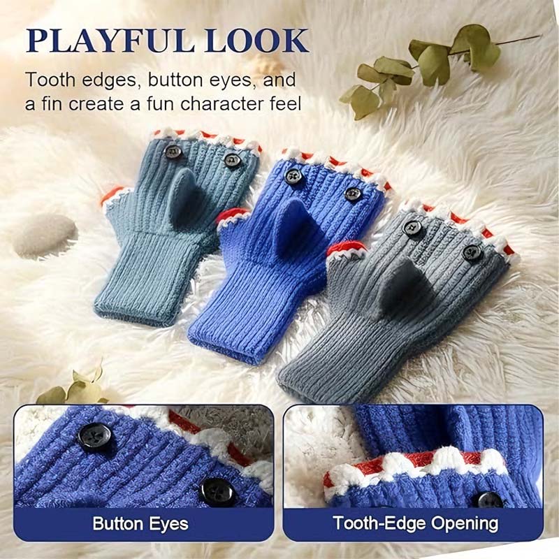 Shark Bite Pattern Knitted Gloves