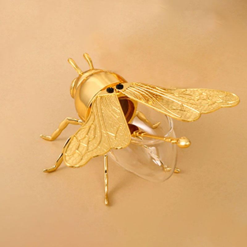 Bee Shaped Glass Honey Jar Dispenser with Dipper Spoon