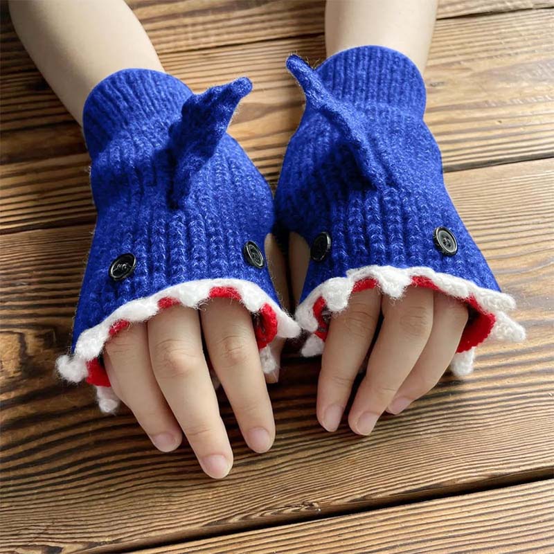 Shark Bite Pattern Knitted Gloves