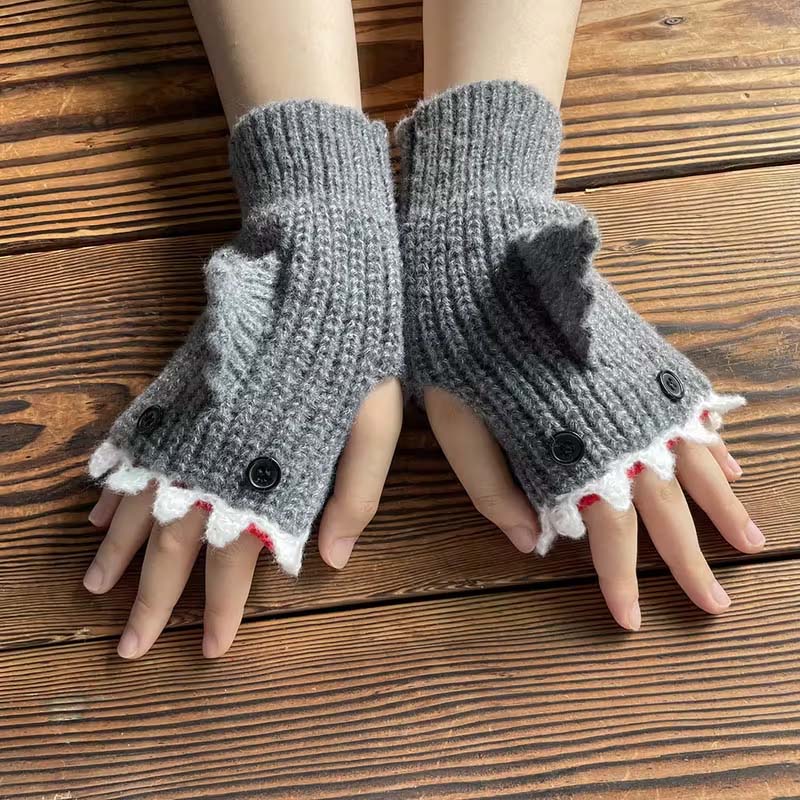 Shark Bite Pattern Knitted Gloves