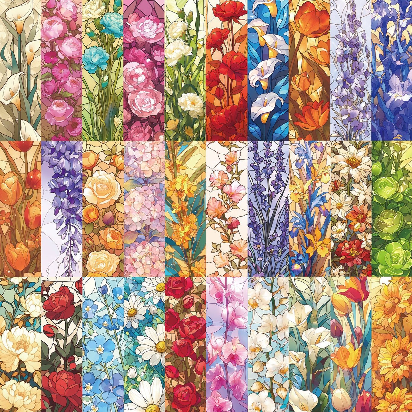 🌸 Stained Glass Floral Bookmarks Set（30 pcs）